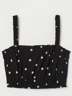 H&M Black Crop Top with White Polka Dots